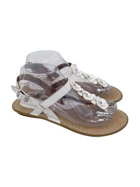 B.O.C. Women's White Flower T-Strap Sandals Size 7 Faux Leather Slingback Boho